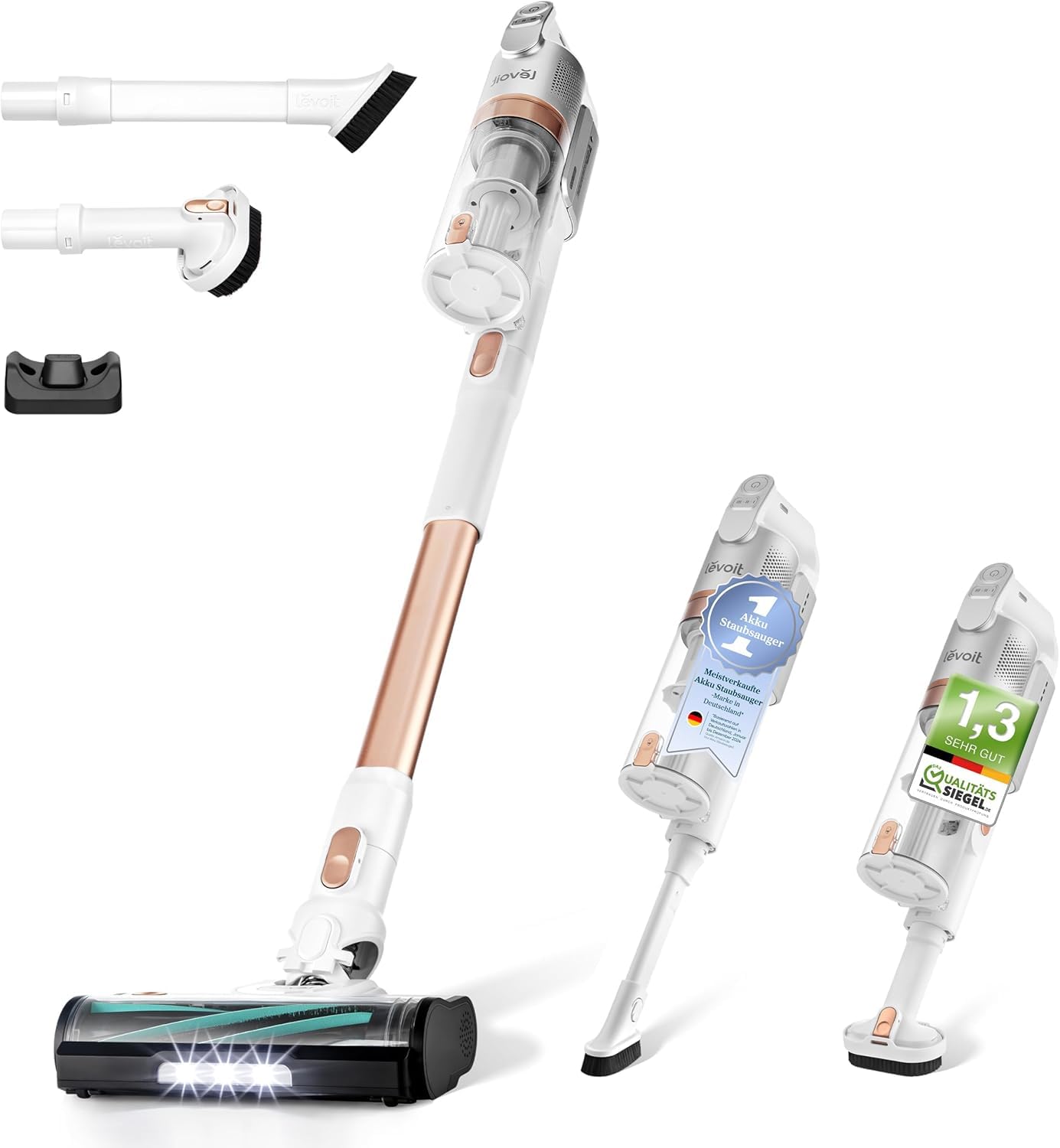 Levoit Cordless Vacuum Cleaner, Runtime for 75mยฒ, 100,000 RPM Brushless Motor, 8-in-1 Vacuum Cleaner, 5-Level 99.9% Filtration Efficiency, Anti-Hair Wrap, Hard Floors, Carpets & Cars, LVAC200 Gold