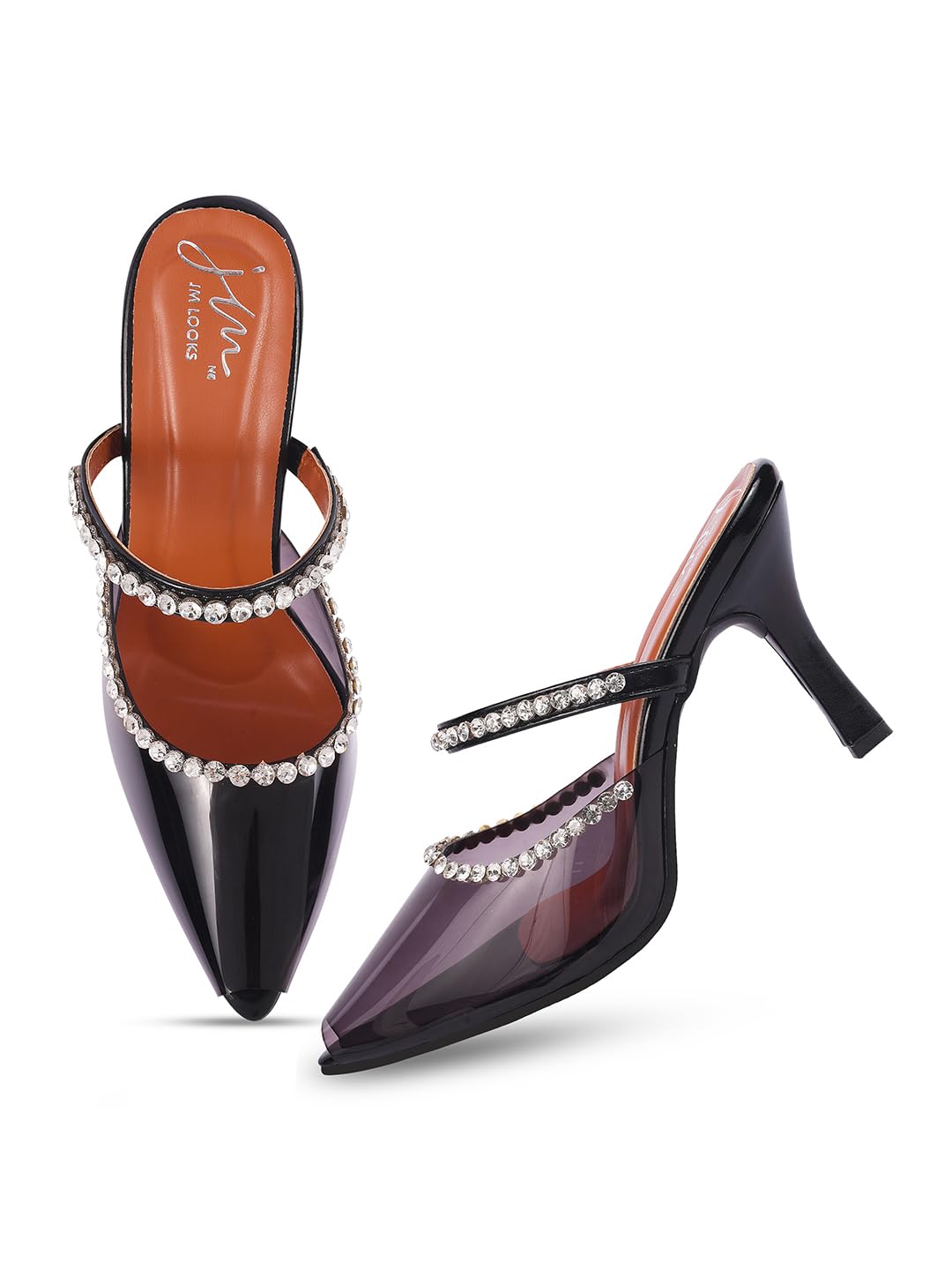 JM LOOKS Womens Kitten Heel Sandals with Transparent Rhinestone Upper Design and Comfortable Sole for Women and Girls (Black) (B0D4F3LSMY) Amazon Price History, Amazon Price Tracker