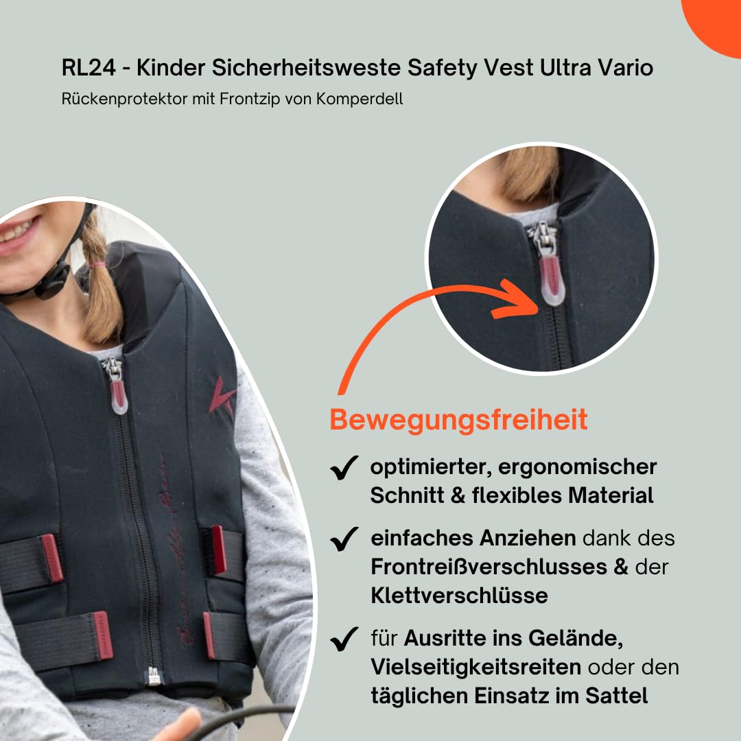 Komperdell RL24 Kinder Sicherheitsweste Safety Vest Ultra Vario Rückenprotektor Frontzip Protektorenweste Schwarz Gr. 116-164