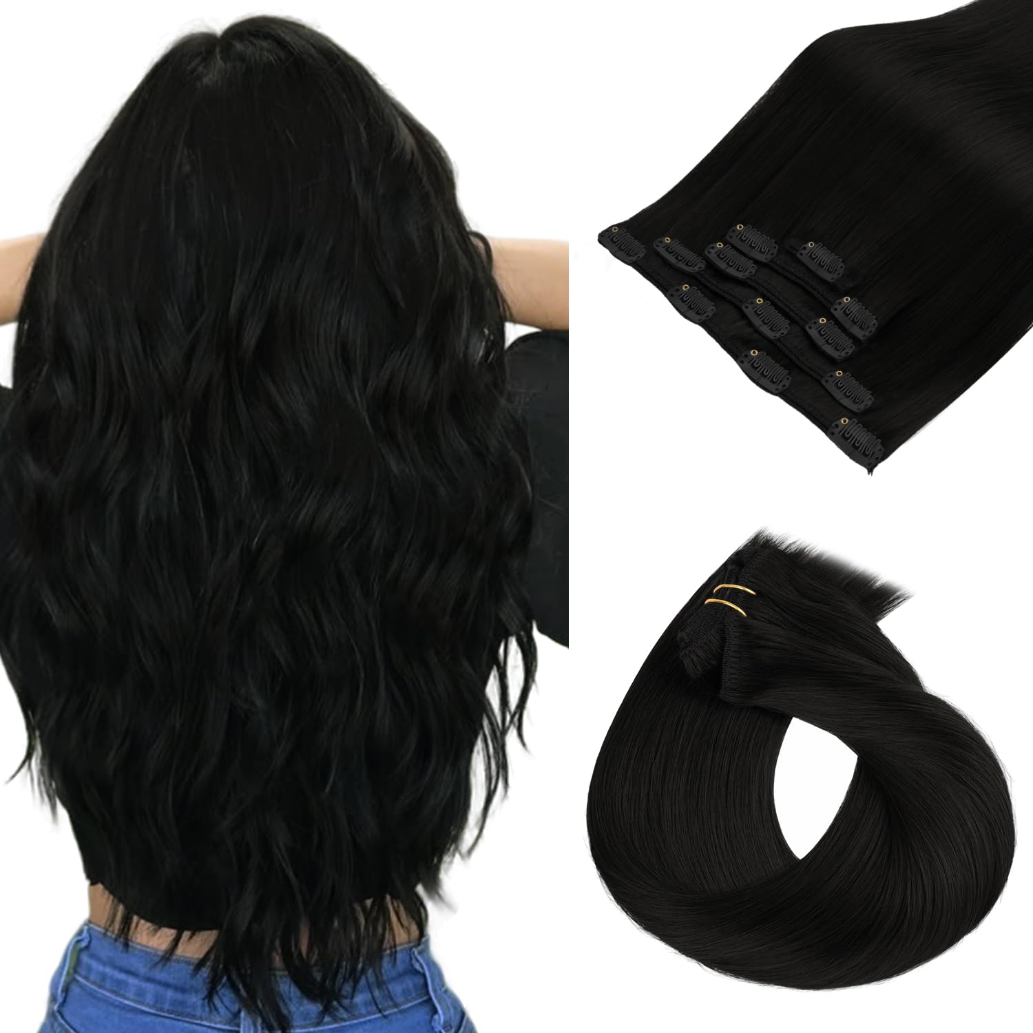 hotbanana Clip In Extensions Echthaar Tief Schwarz Unsichtbar Clip In Echthaar Extensions Günstig Haarverlängerung Echthaar Remy Hair Extensions 40cm 75g 5pcs