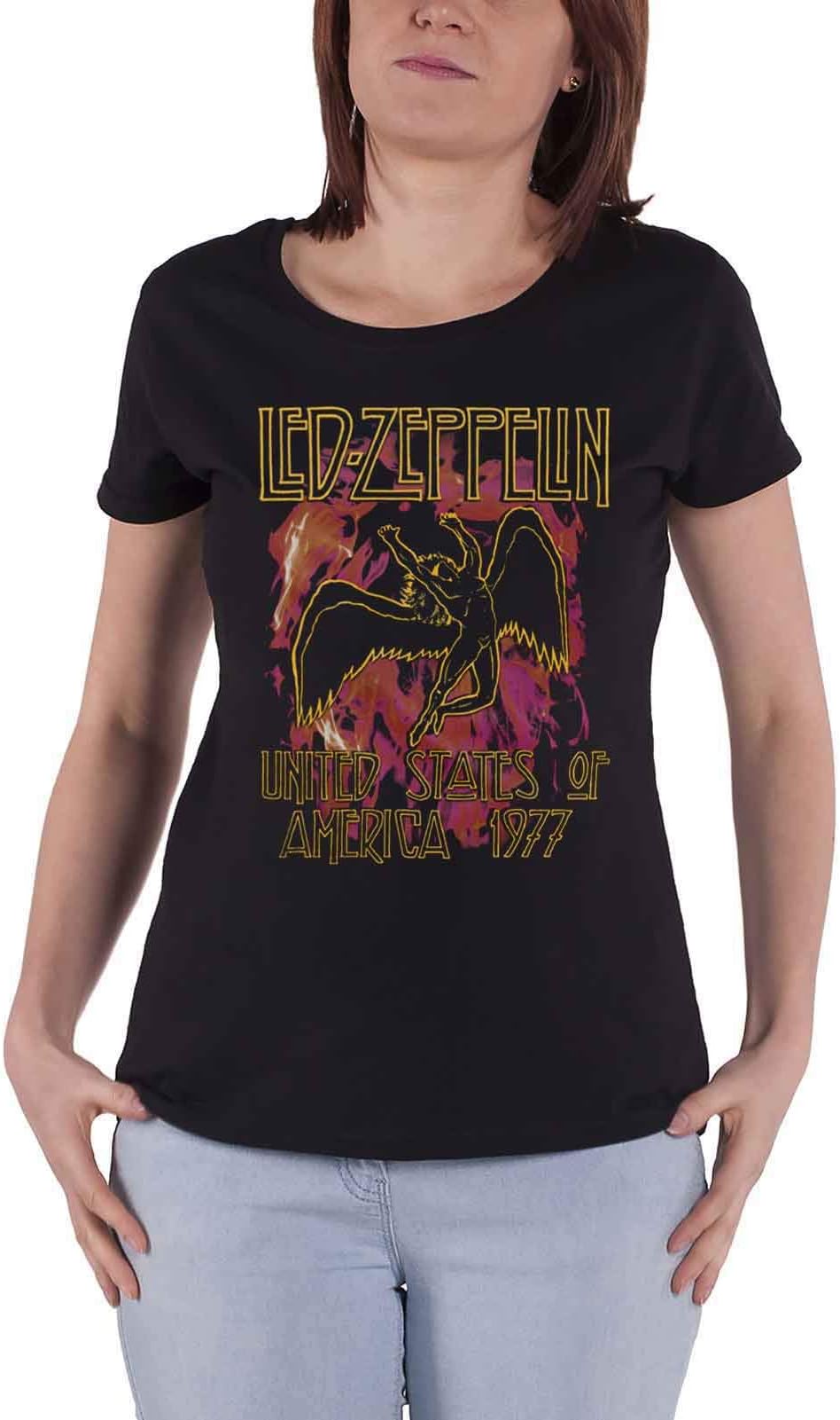 Led Zeppelin T Shirt Black Flames Band Logo Official Womens Skinny Fit Black M