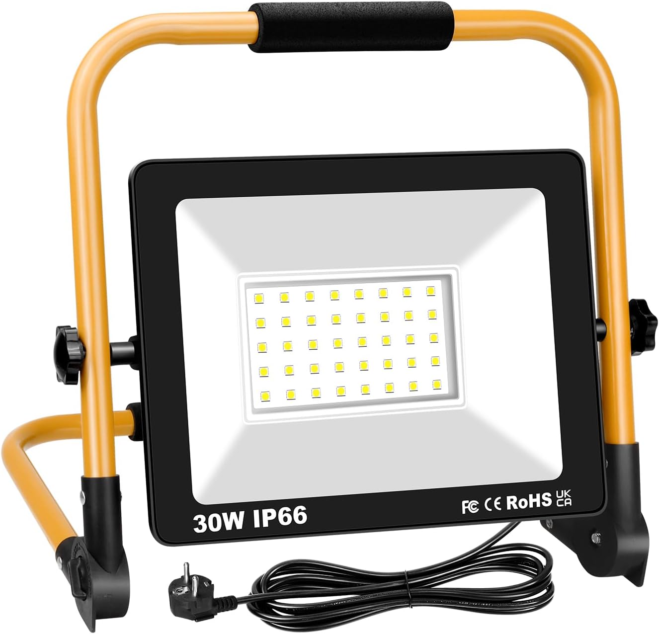 30W LED Construction Light Portable Work Light, 3000LM Construction Site Lamp LED Spotlight Outdoor 6000K White IP66 Waterproof for Garage Patio Garden Workshop Construction