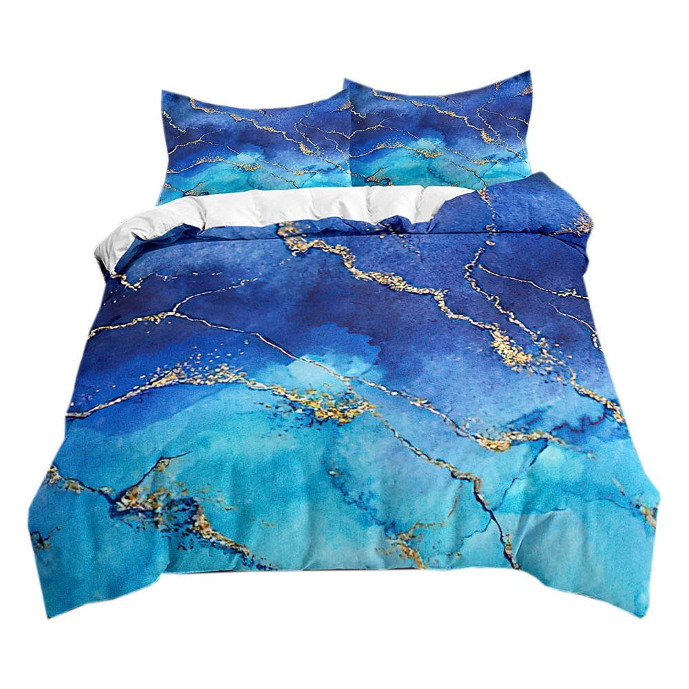 Czarny Zielony Marmur Kołdrę i Poszewki Na Poduszki Zestaw Pościeli z Zapięciem na Zamek Błyskawiczny, łatwa w Pielęgnacji Miękka Bedding Set Microfibre Girls Boys(Wielokolorowy1,140x200cm)