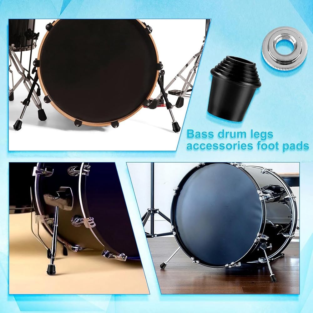 Wisyurt 2 Packs Drum Spur Feet, Drum Legs Threaded Rubber Foot with Lock Nuts for Drum, Black, 0 - Image 2