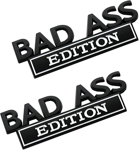 Miniatura 7 de Paquete de 2 calcomanías de metal en 3D para capó delantero, emblemas de la edición Bad Ass para automóviles, camiones, motocicletas, barcos y