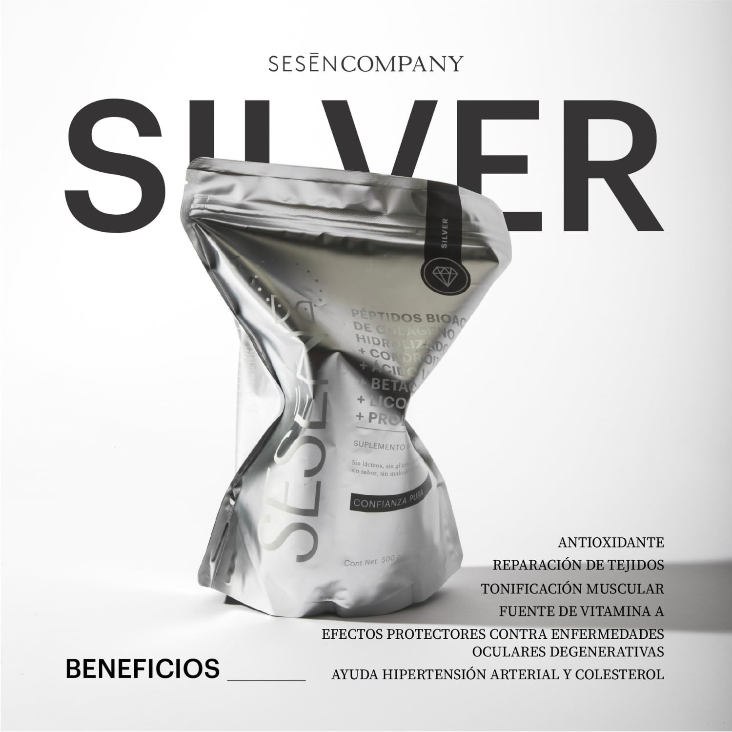 Sesen Péptidos de Colágeno Hidrolizado en Polvo 500g, Colágeno Tipo 1, 2 y 3 Bioactivo para Articulaciones, Pelo y Piel, Collagen Peptides Powder, Doble Hidrólisis para Mejor Absorción