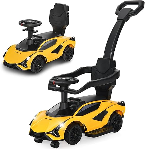 OLAKIDS Lamborghini SIAN - Automóvil de empuje 3 en 1, con licencia y ruedas universales, mango extraíble y barandillas, juguete para caminar con