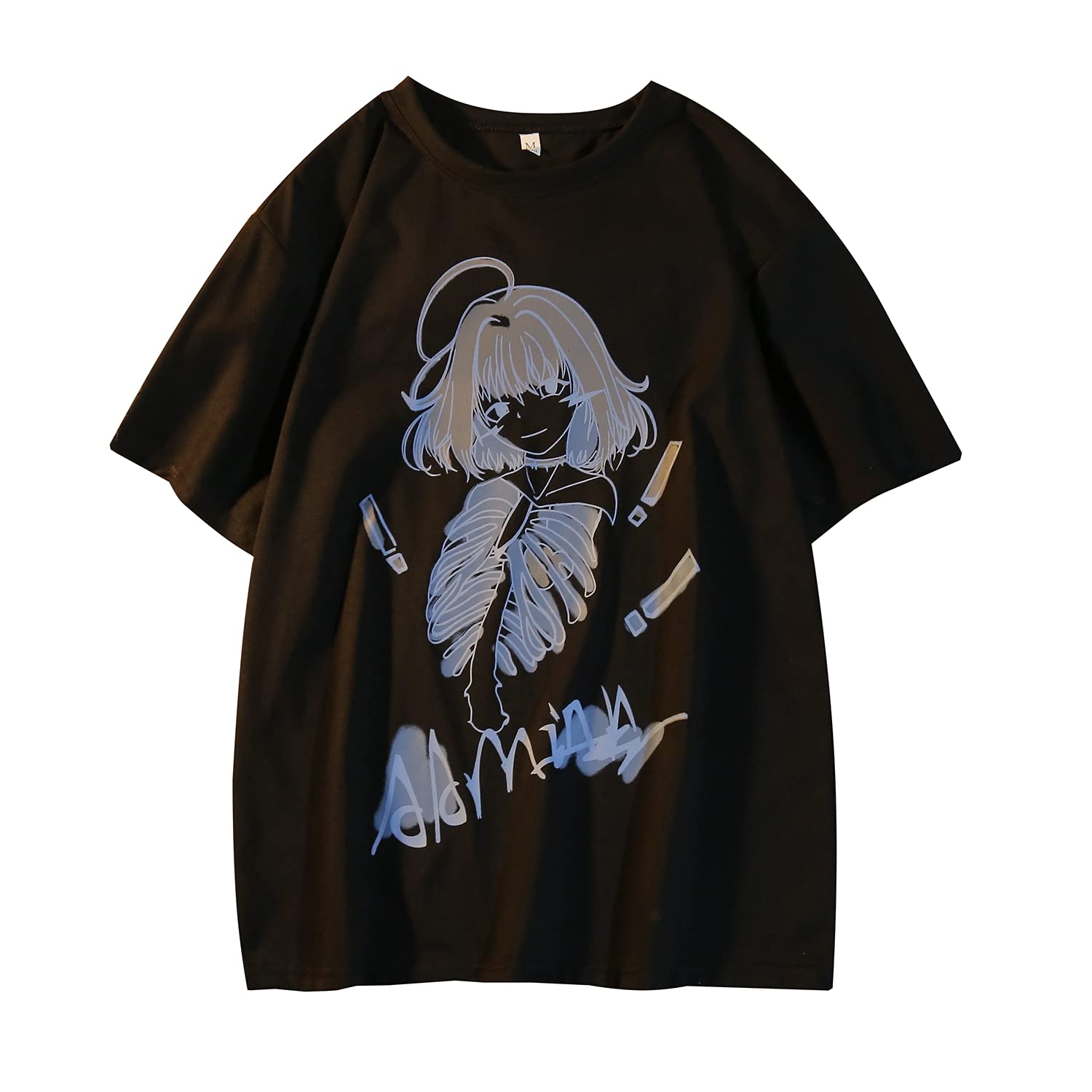 Women Summer Gothic T-Shirt Anime Aesthetic Print Harajuku Fashion Casual Tops: X-Large Black2
