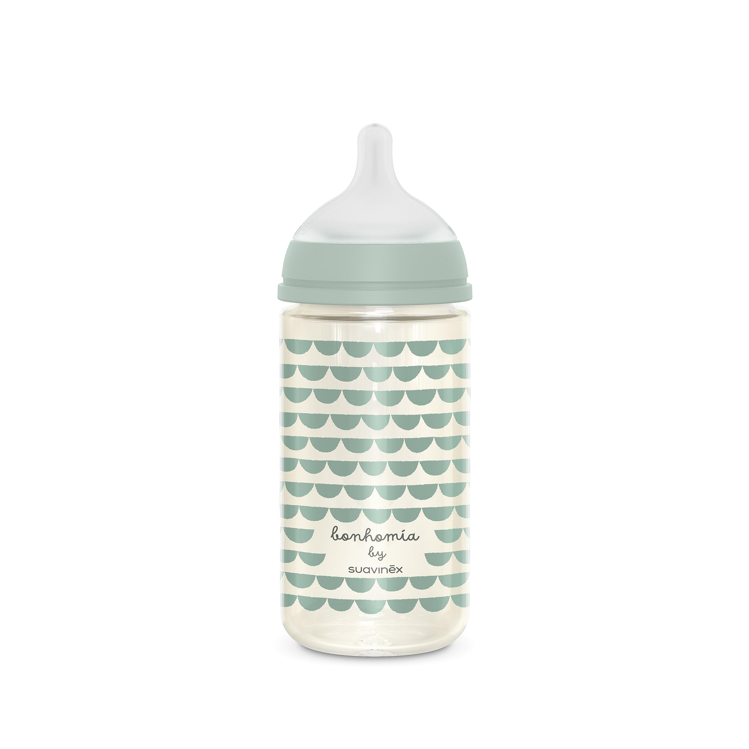 Suavinex Bonhomia Glass Baby Bottle with SX PRO Silicone Nipple, Anti Colic Baby Bottles, Baby Bottles for Breastfed Babies, Medium Flow, 3mo, 8oz, Mint