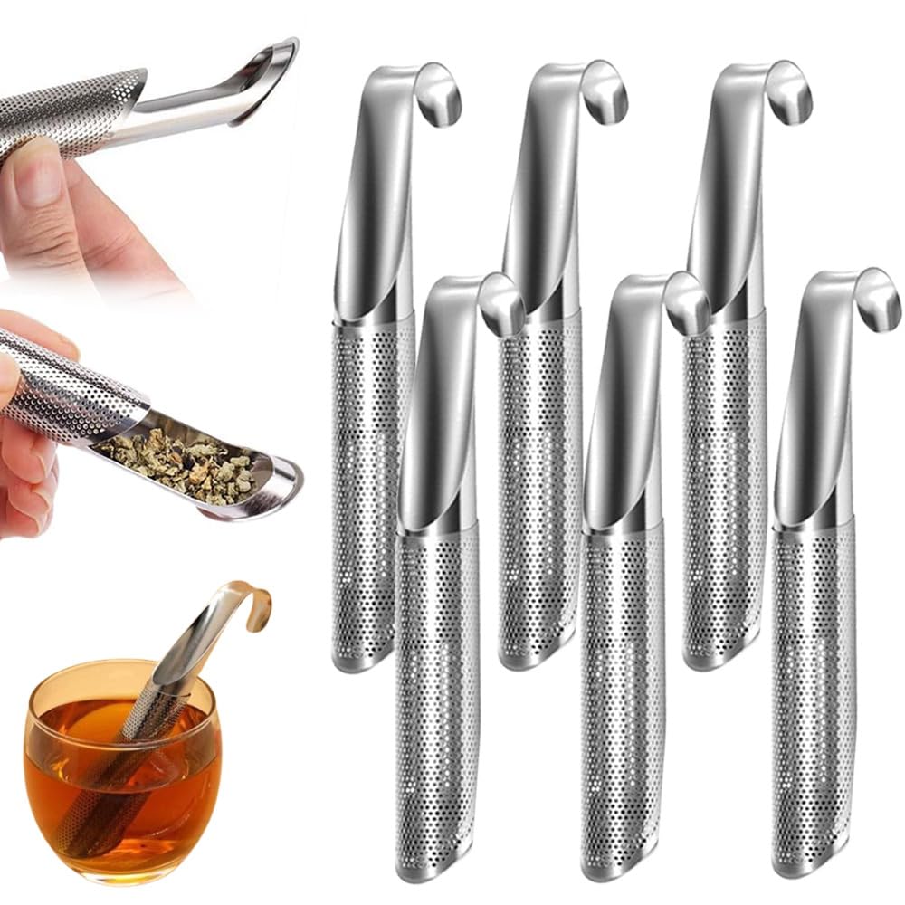 Difusor de té de acero inoxidable, tubo creativo de artefacto de té 2024, infusor de té de acero inoxidable con mango de gancho para colgar, difusor de intervalo de té de agujeros finos para té suelto