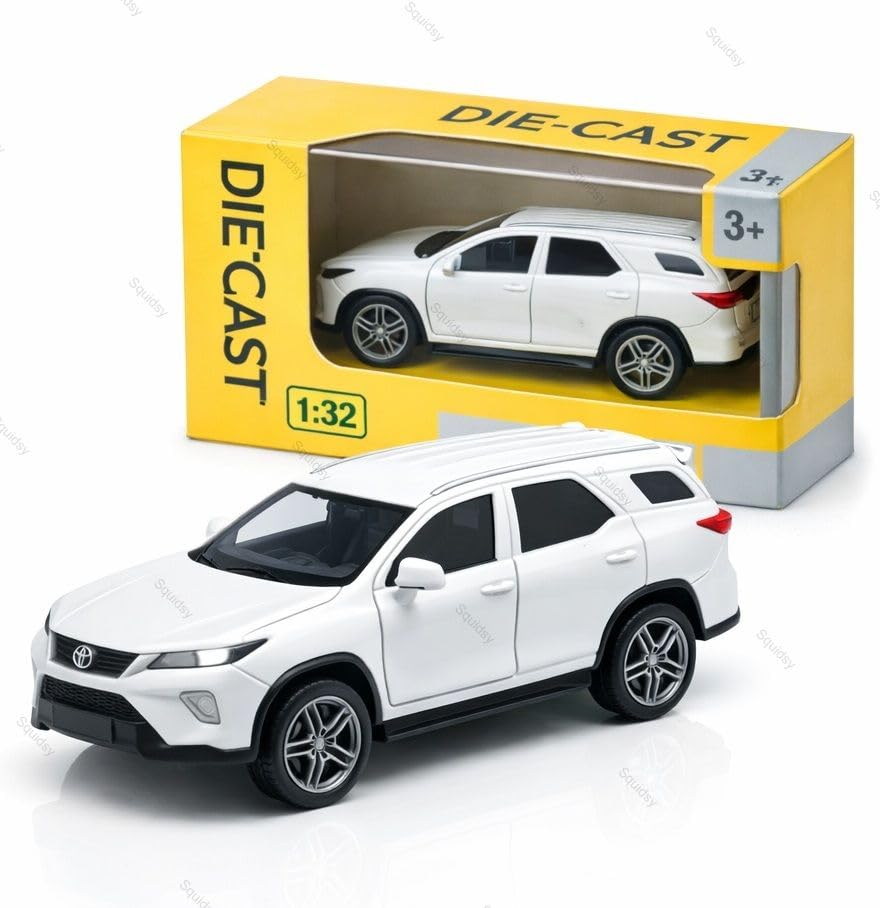 Image of 1:36 Scale Fortuner Toy Car - Toyota Die-Cast Mini Metal Pull Back SUV with Openable Doors, Lights & Music - Alloy Model Vehicle for Kids, Boys & Collectors【White】