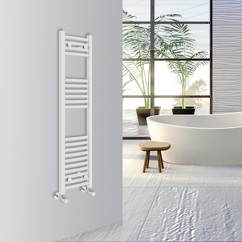 Warmehaus Curved Bathroom Heated Towel Rail Warmer Radiator Central Heating 1200x300mm - White