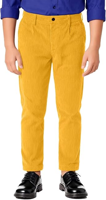 Boys Dress Pants Corduroy Pant for Kids Casual Flat Front Suits Trousers with Pockets for Winter