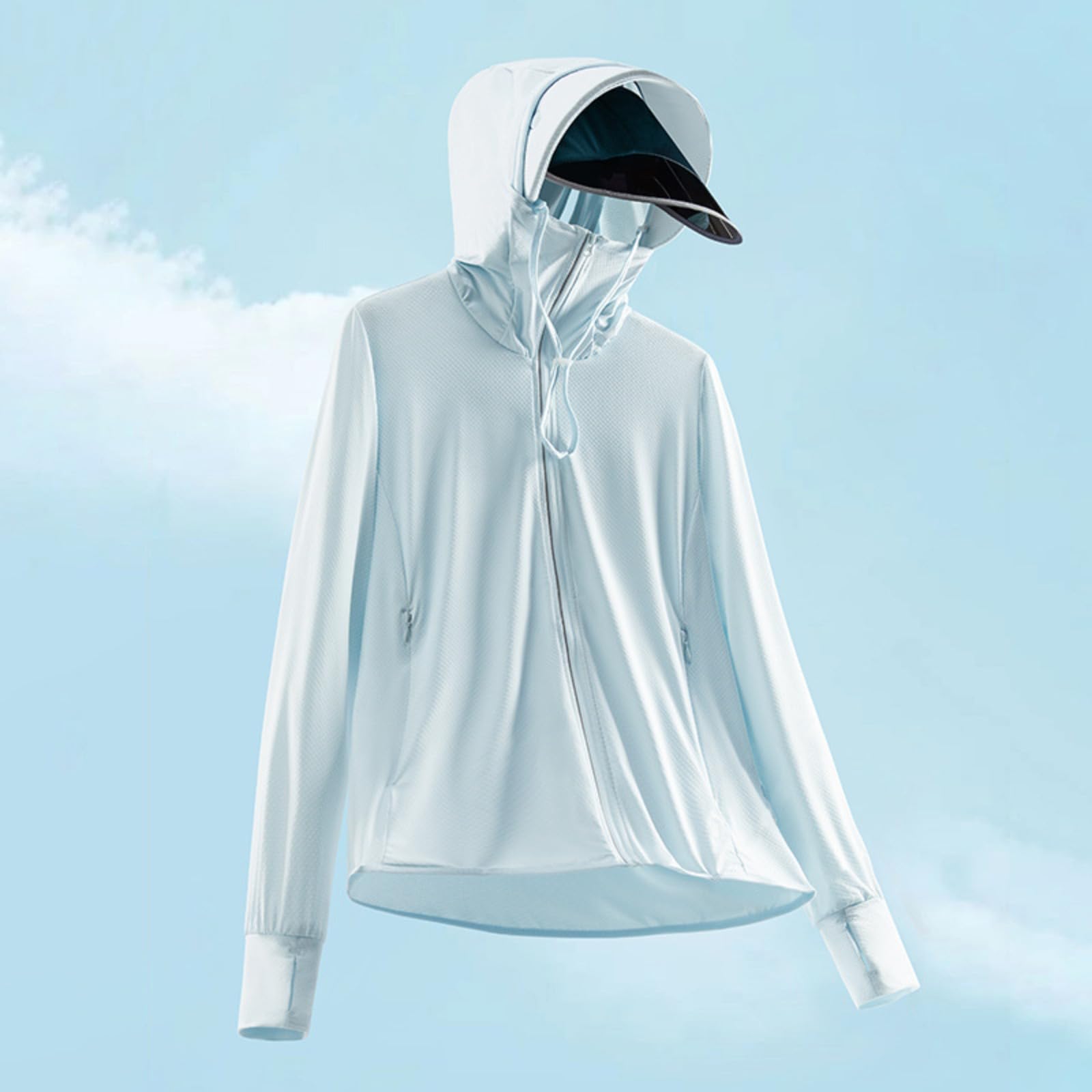 Chaqueta de protección solar con capucha para mujer, de ala ancha, máscara facial refrescante, para pesca atlética, chaqueta de rendimiento al aire libre — view 3