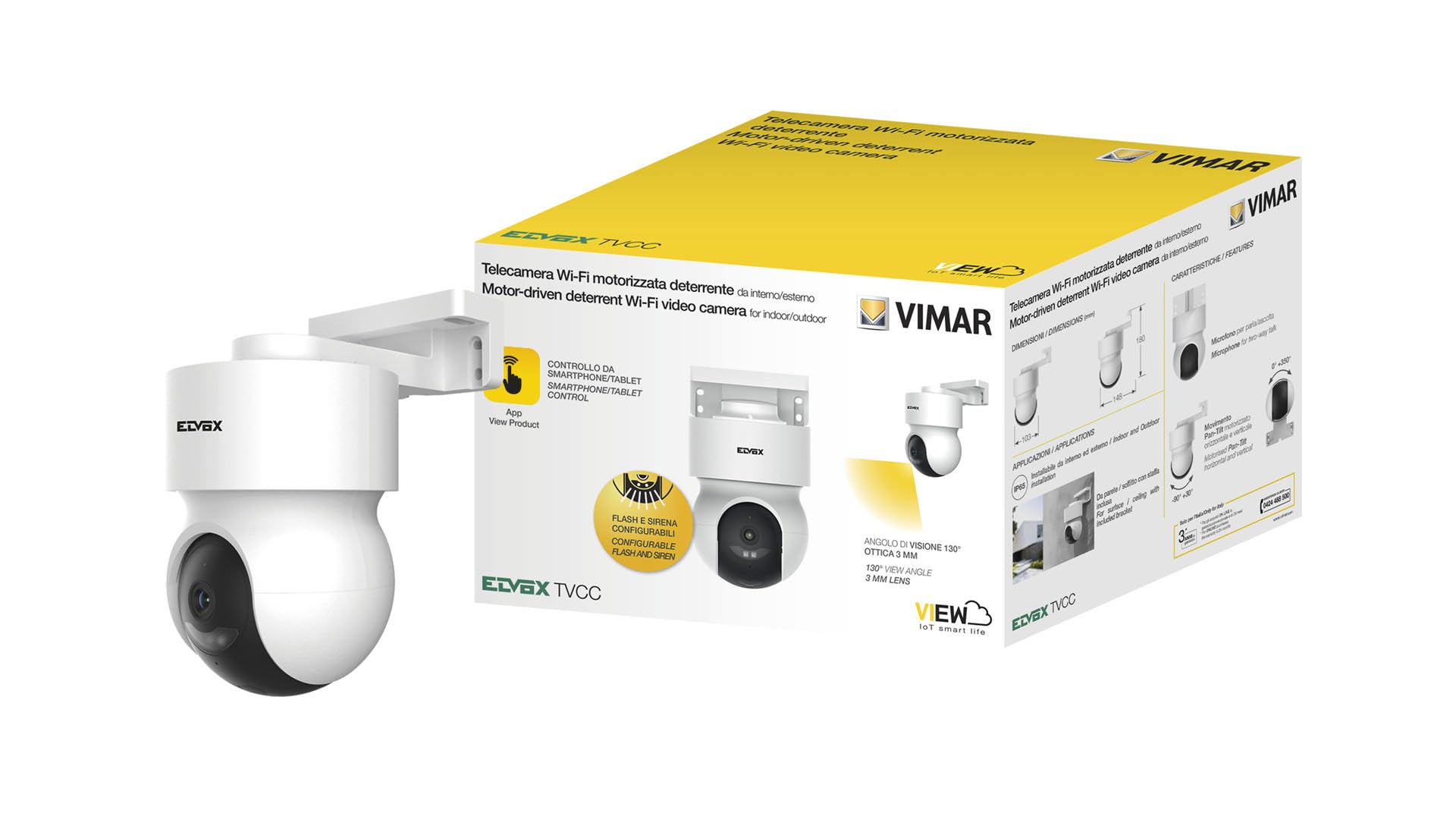 VIMAR 46241.030B Telecamera WiFi motorizzata da esterno, a colori Full-HD, supervisione da app, registrazione su micro SD fino a 128 GB (non inclusa)