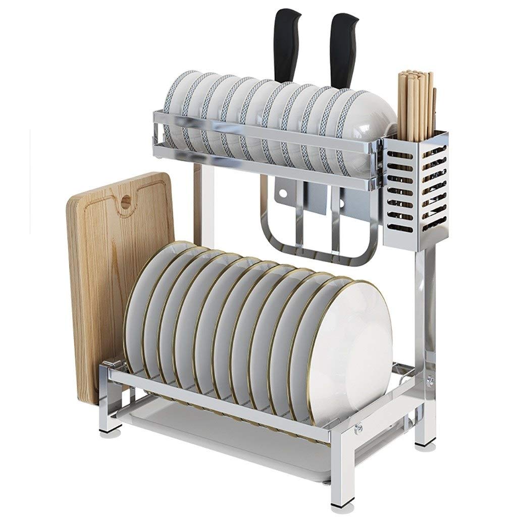 SaryEdge Dish Drainers Stainless Steel Dish Drying Rack For Counter Small,Dish Rack And Drainboard Set,Chopsticks Cage,Cutting Board Rack,2Tier,2Tier