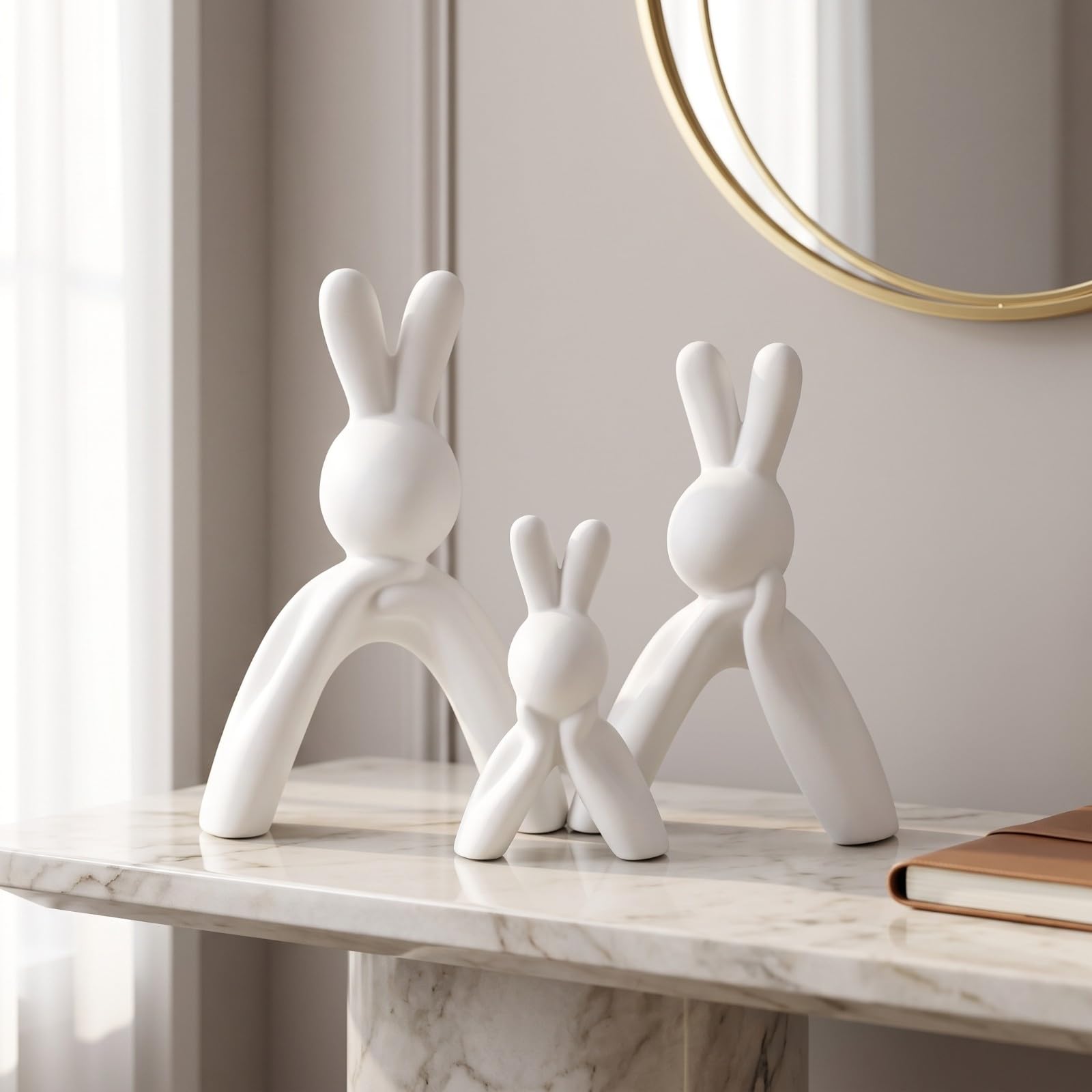 3 Stück Keramisch Osterhase | Strukturierte Oberfläche, Tischaufsatz, für Ostern, Eingangsbereich
