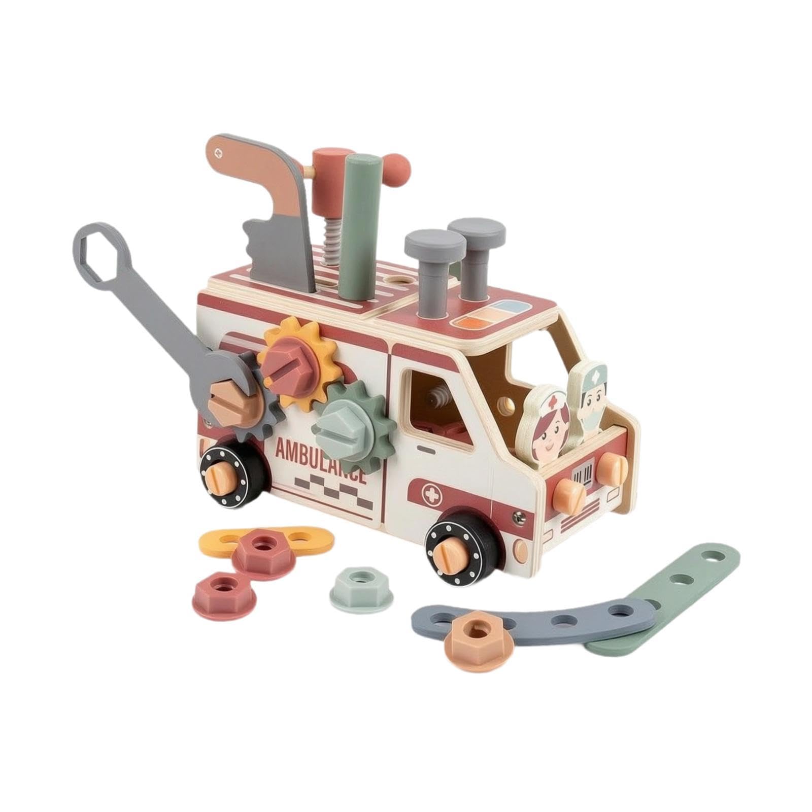 Oshhni Juego Herramientas para niños, Juguete Educativo Aprendizaje, Regalo Viaje, Banco Herramientas Madera, Juguete construcción para, Ambulancia