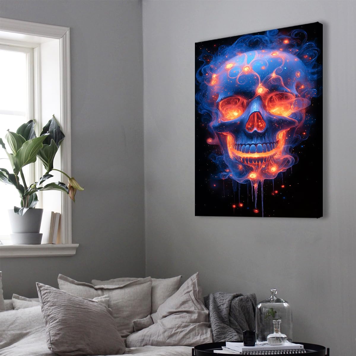 Via Vela Niebieski sen czaszka obraz na płótnie Halloween gotycka dekoracja 60 x 90 cm