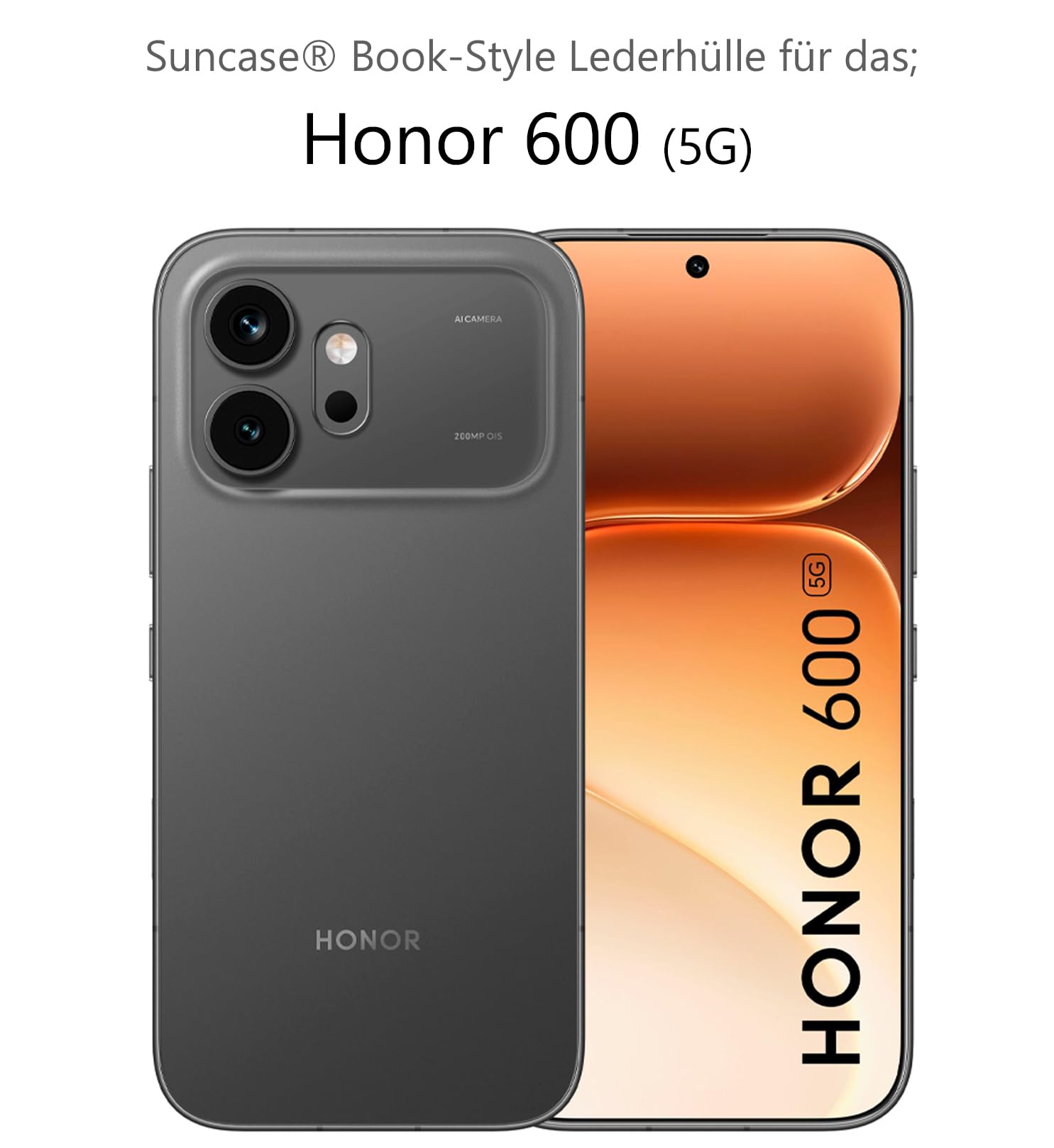 Suncase Etui skórzane kompatybilne z Honor 600 z prawdziwej skóry – Premium Bookstyle etui z klapką z kieszenią na karty, zapięciem magnetycznym i funkcją stojaka – Wallet Case etui na telefon