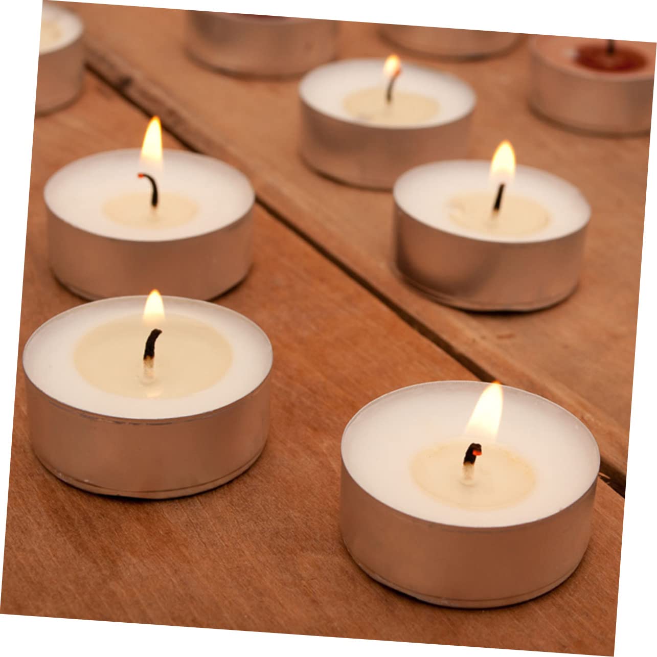 COLLBATH Candele Rotonde Bianche 100 Pezzi in Cera e Alluminio, Portatili e Antimacchia, per Atmosfera Artistica e Decorazioni Domestiche