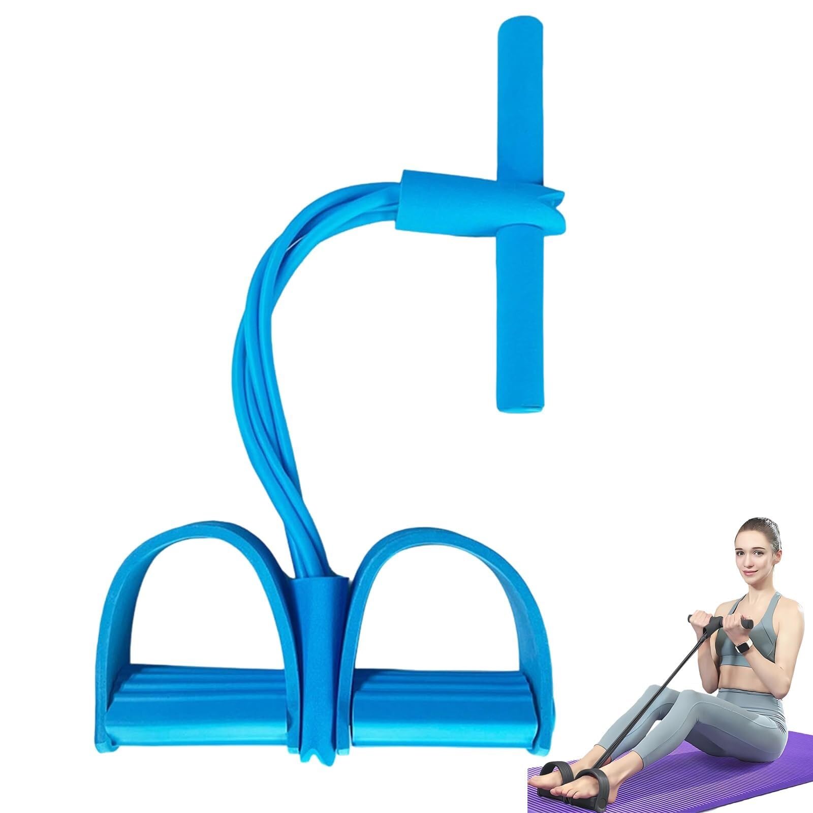 Saludea Gentle Fit Elastic Foot Resistance Band, 21 Fitness Resistance Bands, 4/6 Tube Pedal Ankle Puller, Sit Up Exercise Equipment AB Training Auxiliary Device Workout Equipment(Blue,6 tube)