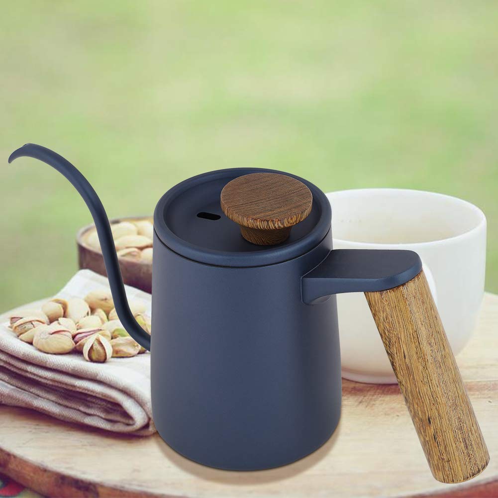 XHTLLO Stainless Steel Drip Coffee Pot with Standing Proceedoseneck Spout Handle, Accurate Pouannulus Kettle with Teflon Coating for Coffee Lovers (Blue)