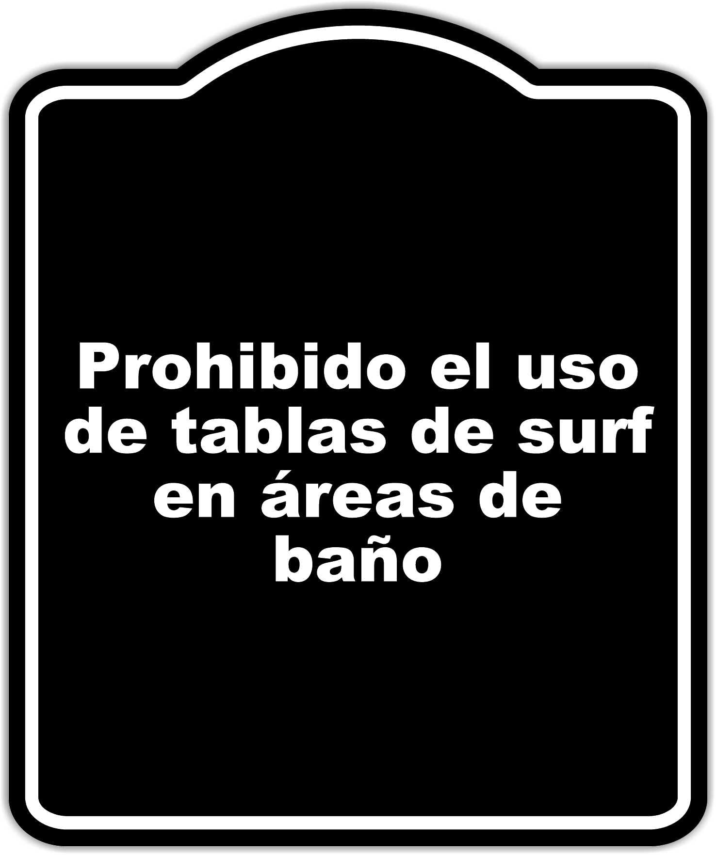 Prohibido el uso de tablas de surf en áreas de baño BLACK Aluminum Composite Sign 8.5 x 10 inches
