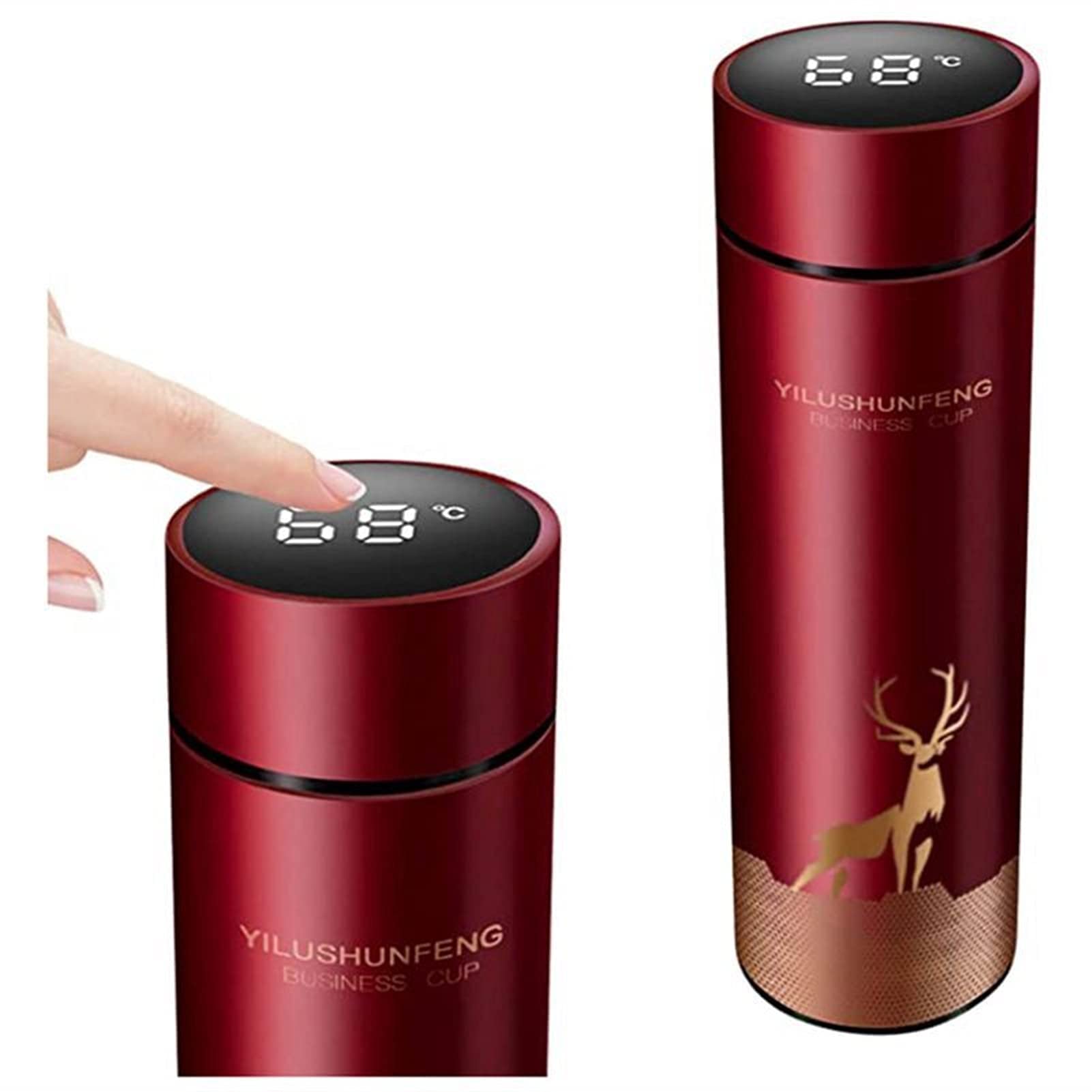 Termo aislado Botella de agua deportiva, Termo inteligente de acero inoxidable Taza Pantalla de temperatura Frascos de vacío Taza de café para automóvil de viaje Botella de agua termo (500 ml, tapa de