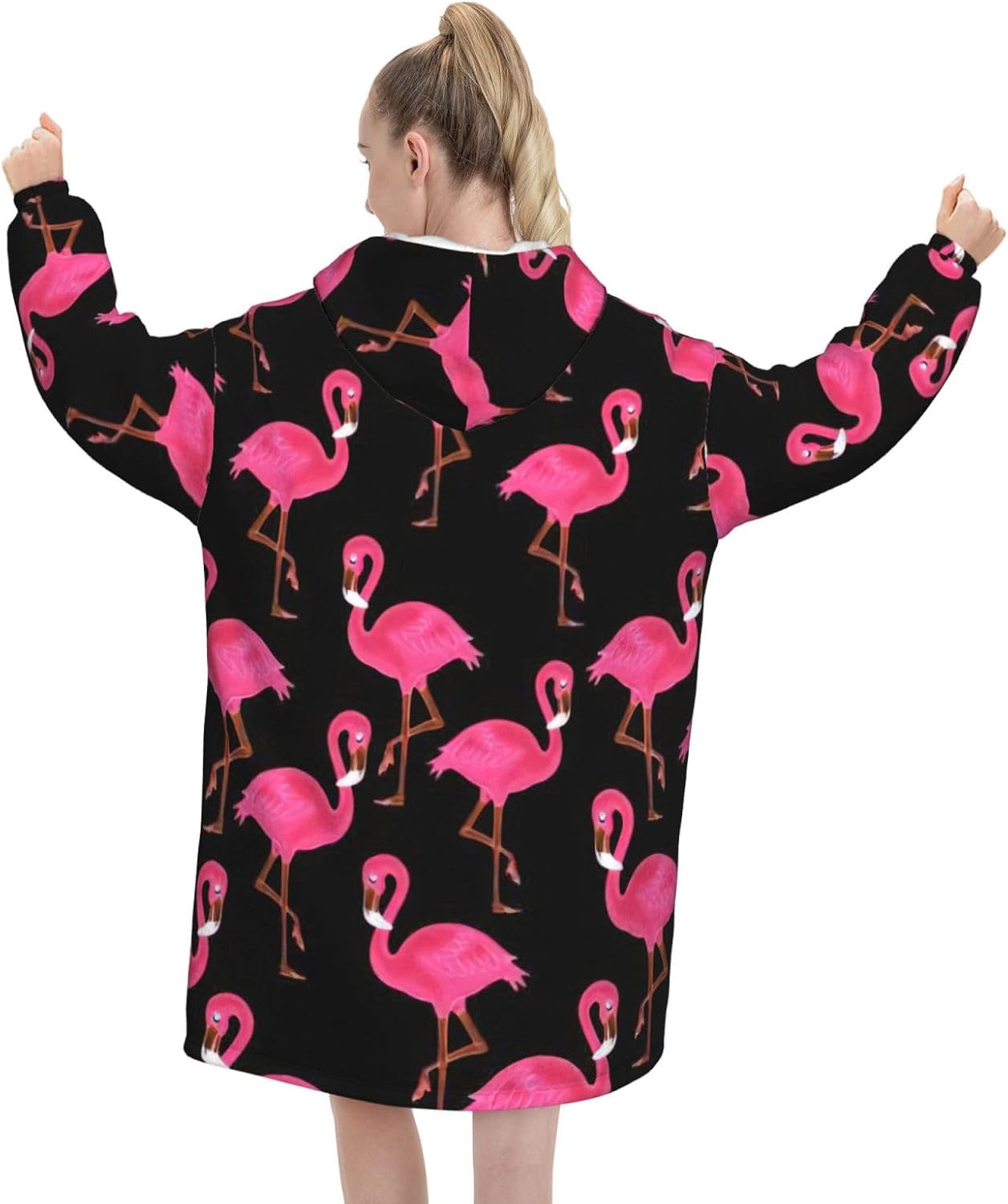 Lovely Pink Flamingosprint Oversized Hoodie Blanket, Super Soft Warm Comfortable Hoodie, Wearable Blanket Adult