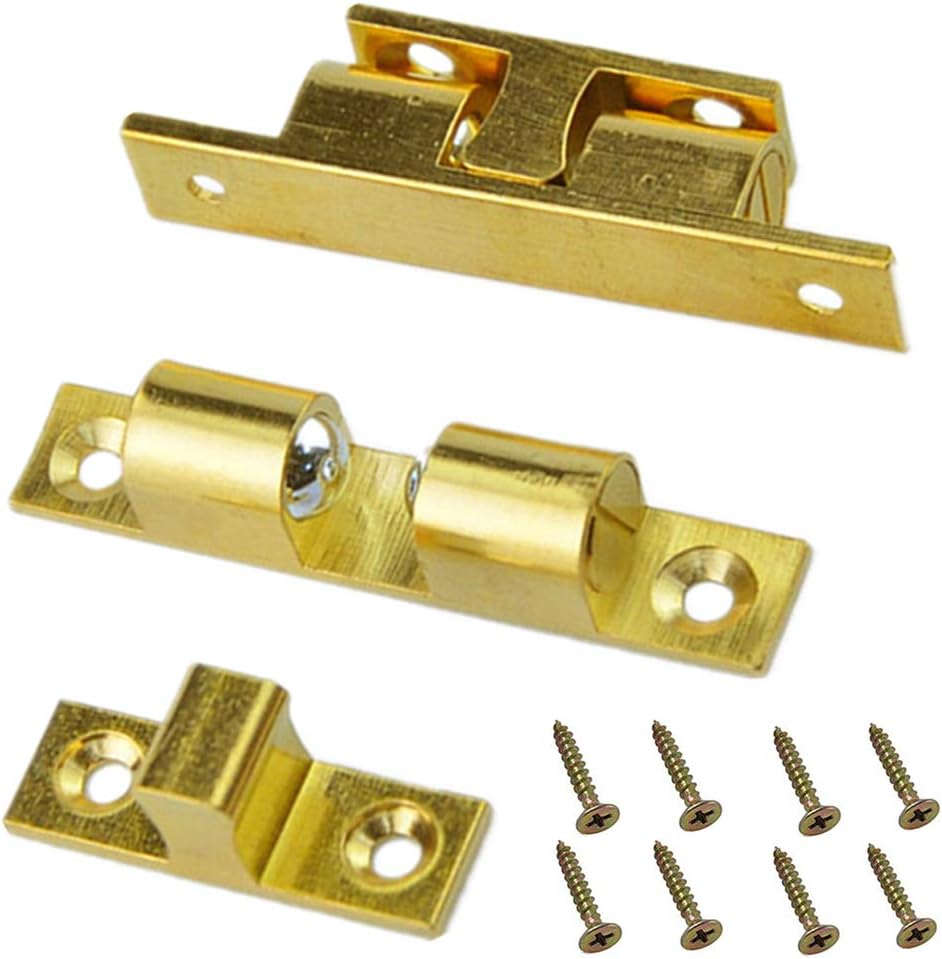 Solid Brass Cabinet Door Closet Ball Tension Catch Latch,2.36-Inch x 0.47-Inch Cabinet Door Lock Furniture Door Clasp Suitable for Most Cabinets(2 Pcs)