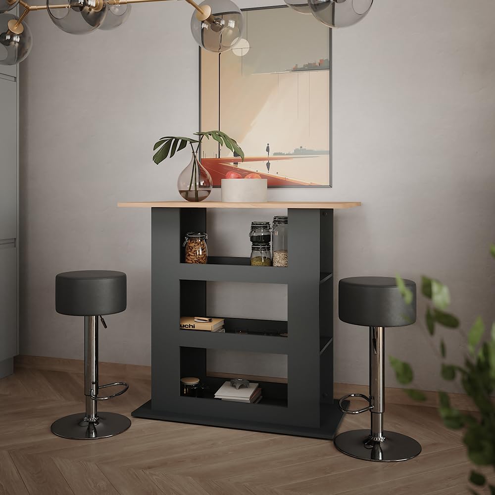 Vicco Set de Table de Bar Repose, Chêne doré/Anthracite, 110x65cm avec 2 tabourets de Bar, idéal comme Table Haute pour Cuisine, Salle à Manger ou bistrot