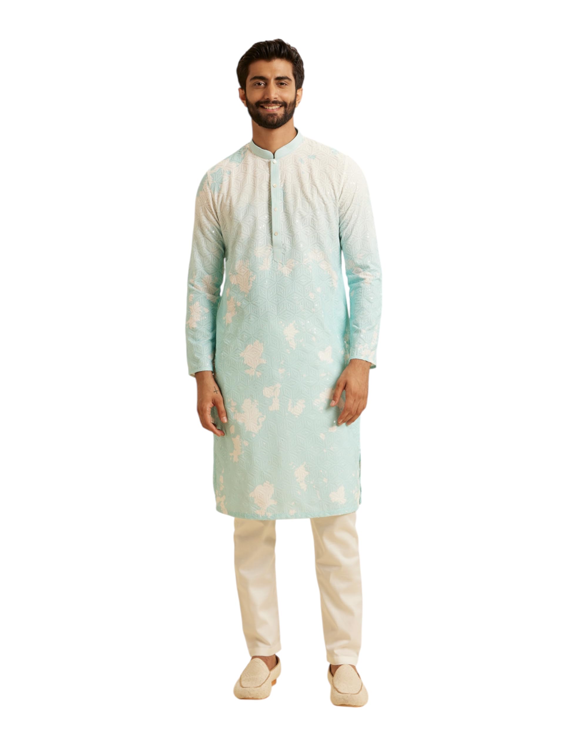 manyavar Men's Cotton Blend Chikankari Modern Prints Kurta Pajama Set (2pcs)-picture-10