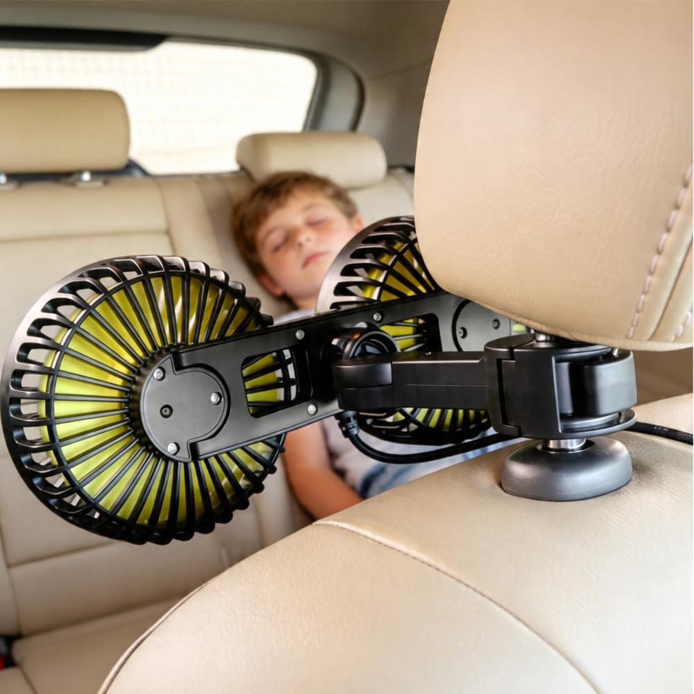 Ventilatore per auto, sedile posteriore, ventilatore a 360°, mini ventilatore a 3 marce, potente ventilatore silenzioso, per casa, ufficio, auto, sedile posteriore