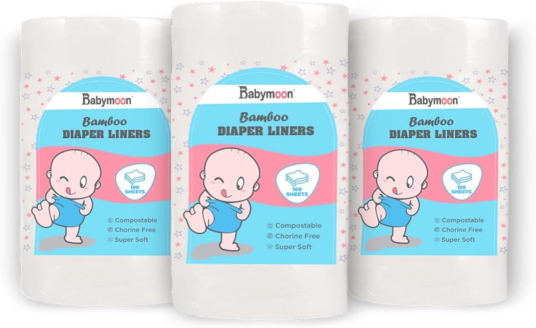 Babymoon Disposable Flushable Diaper Liners | Biodegradable Bamboo Nappy Diaper Liners -Set of 3