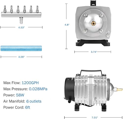 Miniatura 6 de AquaMiracle Bomba de aire para acuario Bomba de aire comercial 600100012001750GPH, 18W35W58W120W Bomba de aire para pecera, bomba de aire