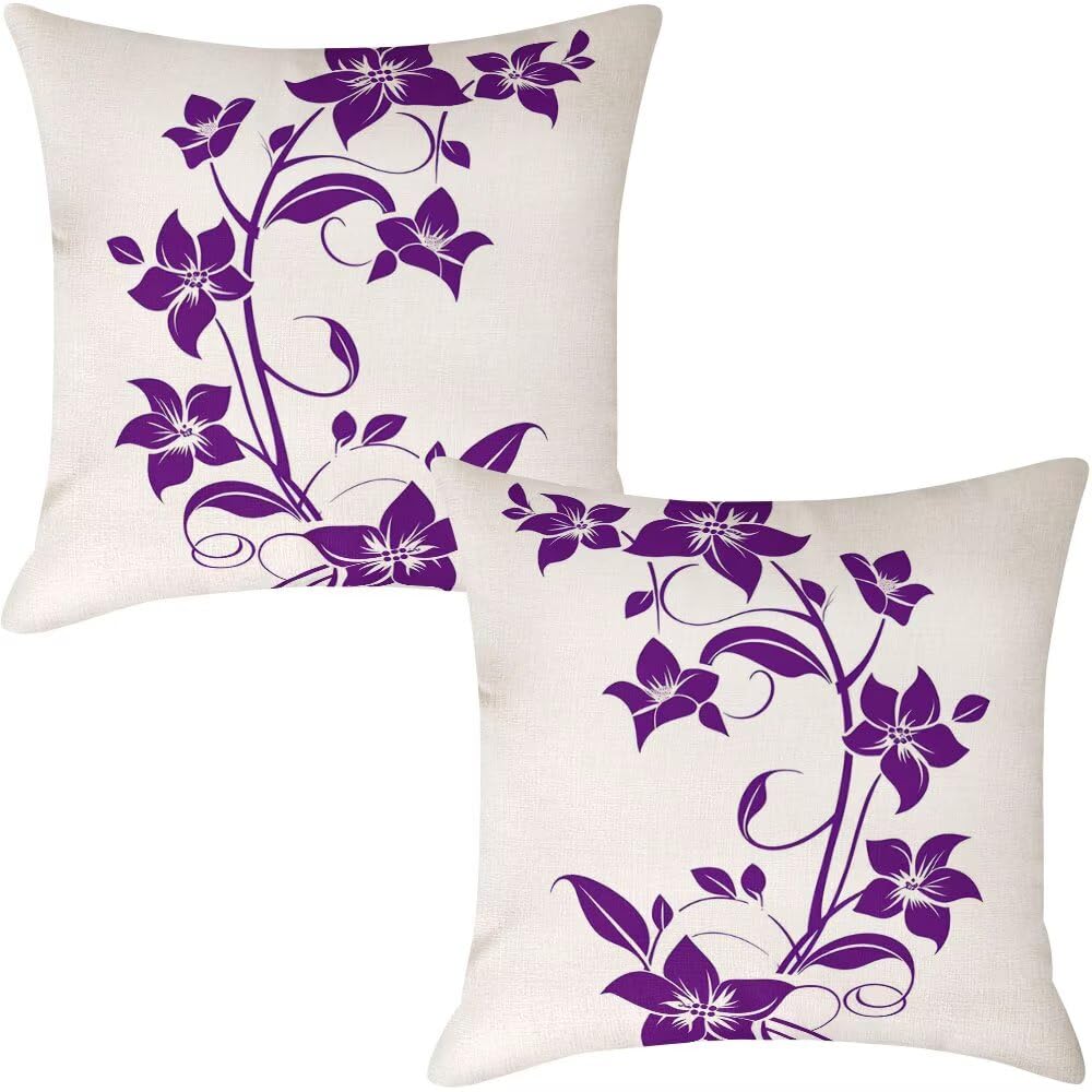 Federe Cuscini da Esterno Impermeabili 65x65 Viola Copri Cuscini per Divano Fiori Federa Cuscino Astratto Decorativi Copricuscini per Divano Giardino Patio Soggiorno Copricuscino Set di 2 (IU5)