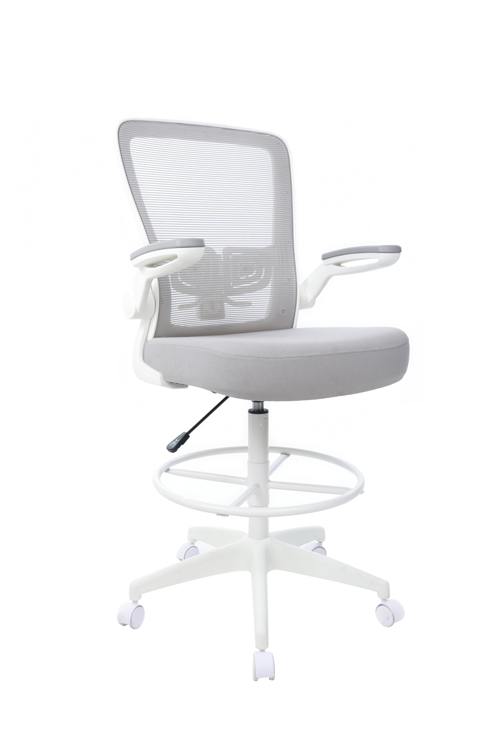 Boss Office Products Mesh Flip Arm Stool Drafting Chair, Gray/White