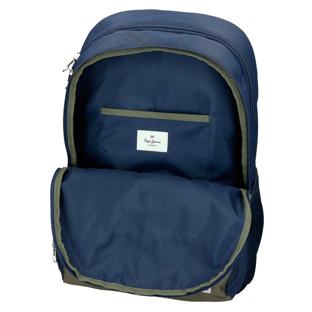 Pepe Jeans Arwyn Mochilas casual, antracita, khaki y azul portaordenador, varios compartimentos, fabricada en Poliéster con detalles en Piel Sintética, de Joumma Bags