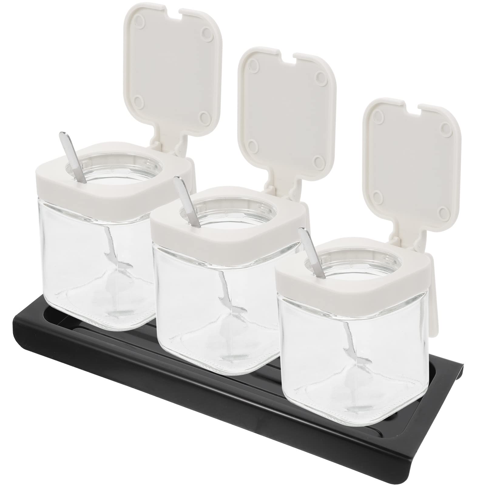 BESTonZON Pot à Épices Verre Avec Plateau Récipient Transparent Pour Épices Et Assaisonnements