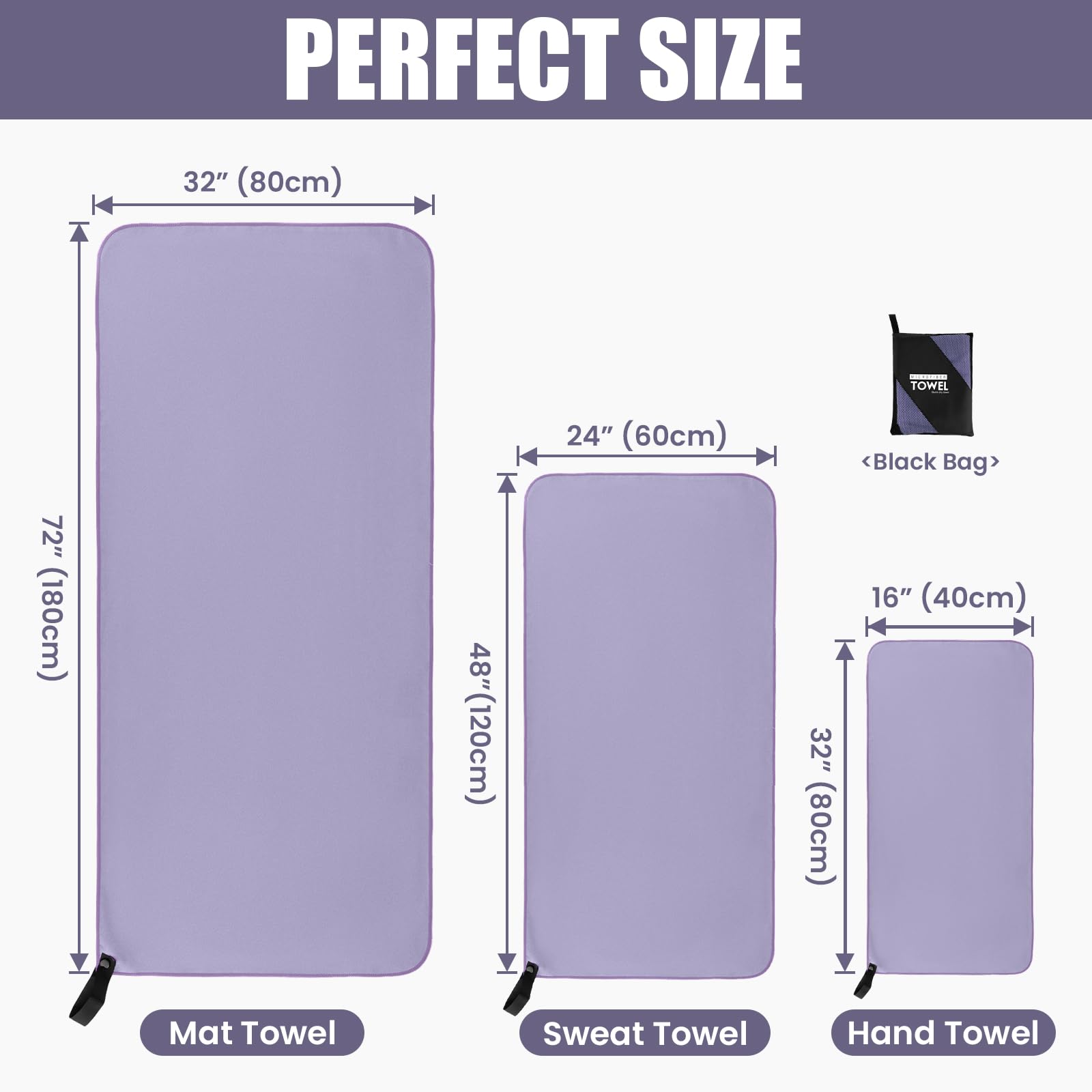 Muka Customize Microfiber Yoga Towel Black, Skidproof Mat Towel for Hot Yoga Embroidery & Heat Transfer - 72x32 Inch