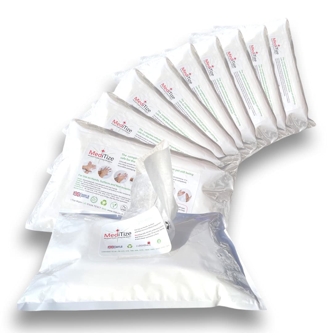 MediTize Hand and Surface Cleaning and Disinfectant Medical Grade Wipes, 10 x 200 Wipe Packs (2000 Wipes) Made in The UK, Kills 99.999% Bacteria & Viruses in Under 20 Seconds