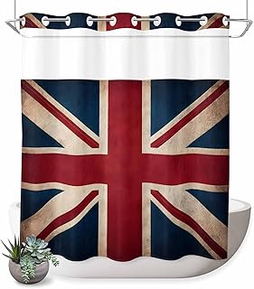 Flags of The United Kingdom Shower Curtain for Bathroom Vintage UK Flag No Hook Bath Shower Curtains with See Through Top, Snap, Waterproof, Breathable, 66"x72"