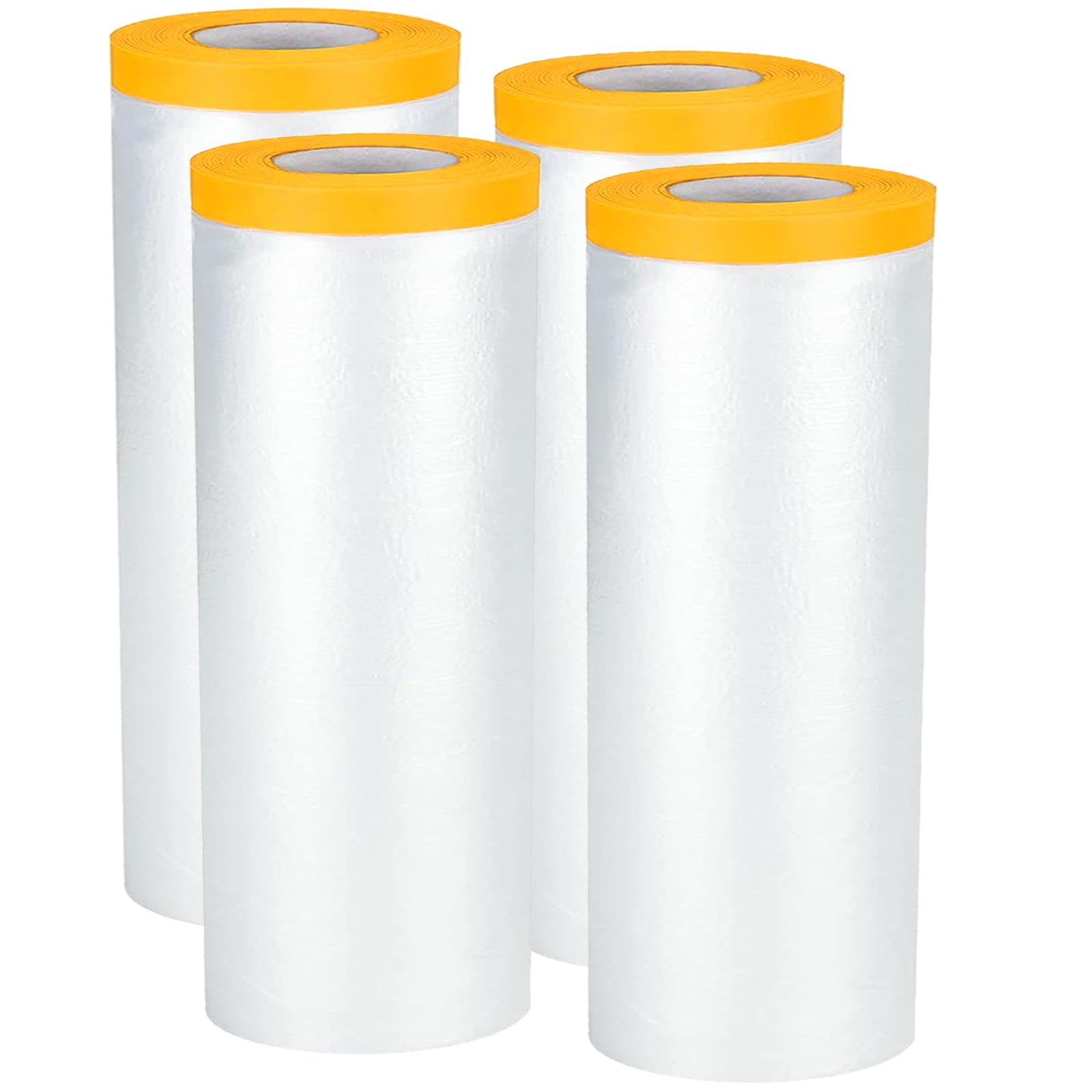 4Pcs Plastic Dust Sheet Rolls - 2.4m x 20m Extra Large Dust Sheets with Self-Adhesive Tape, Masking Film Cover Surface Rolls for Floor Protection, Painting Decorating Covering, Wall Cabinets Sofa Car