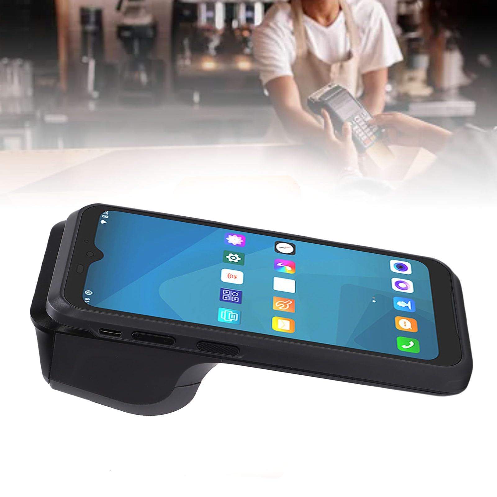 Asixxsix Impresora de Recibos POS portátil, 6.2 Pulgadas HD Pantalla táctil móvil Punto de Venta Tableta, Impresora térmica de Alta Velocidad de 58 mm construida en cámara de 8 MP