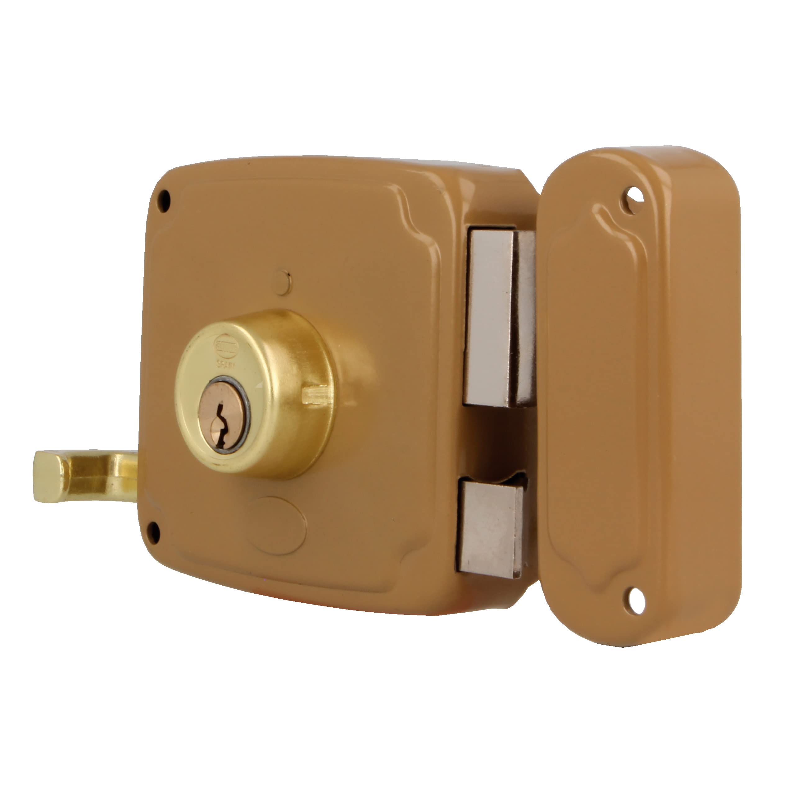 Amig - Serratura a Soprapponere Destra | Leva di Chiusura e Maniglia | Ideale per Porte in Legno | Oro, Misura 85 x 95 mm, Acciaio | Amig Griglia 3 150x150, Spessori per Cilindro