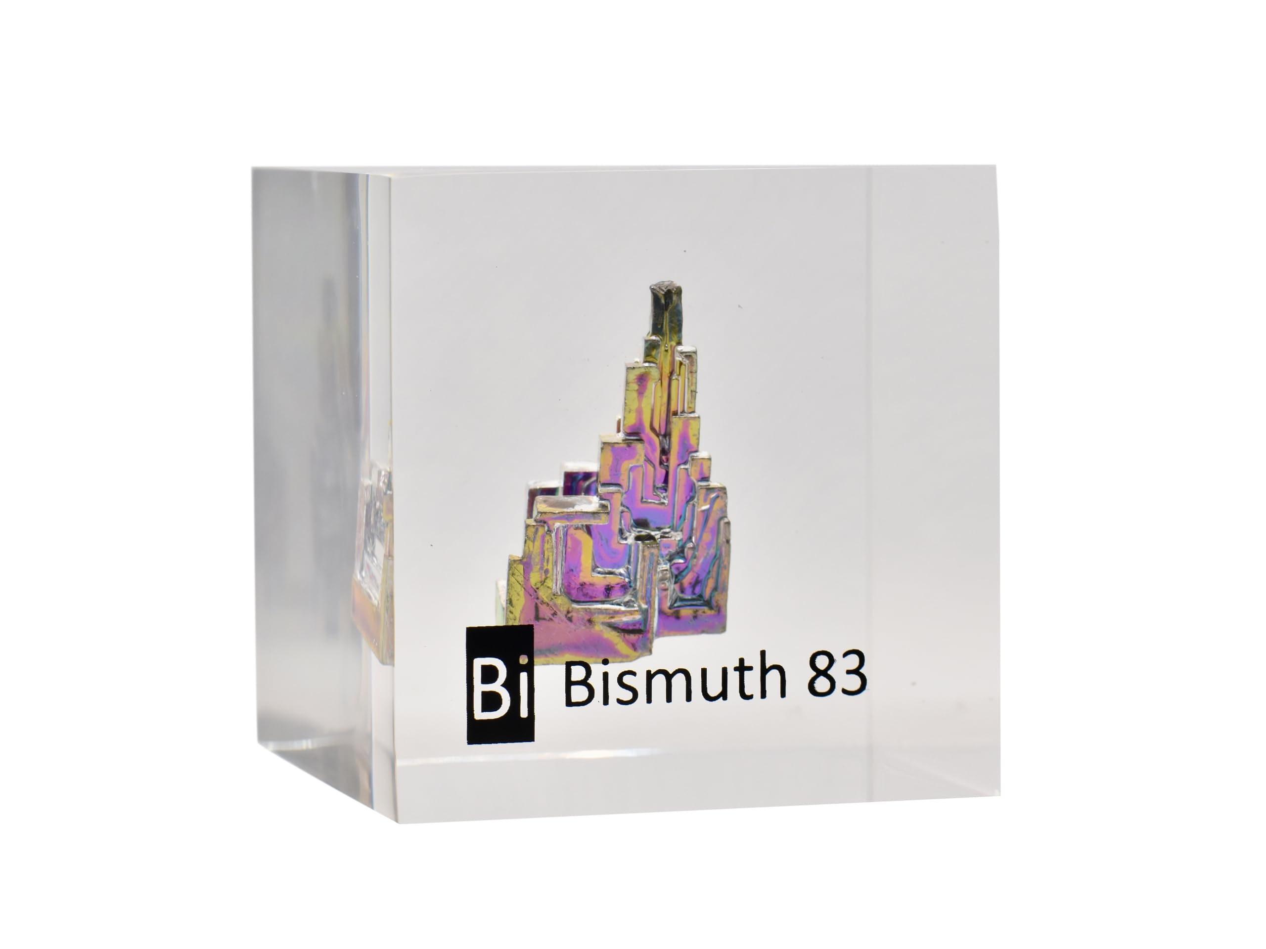 Bismuto cristallo, bismuto metallico, bismuto cristallino, bismuto cubo acrilico 50mm per collezione elementi