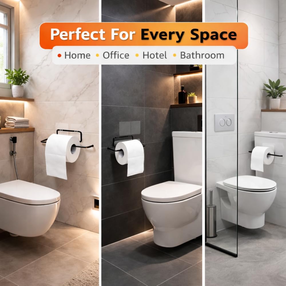 Self Adhesive Toilet Paper Holder - Black (Pack of 2) -6