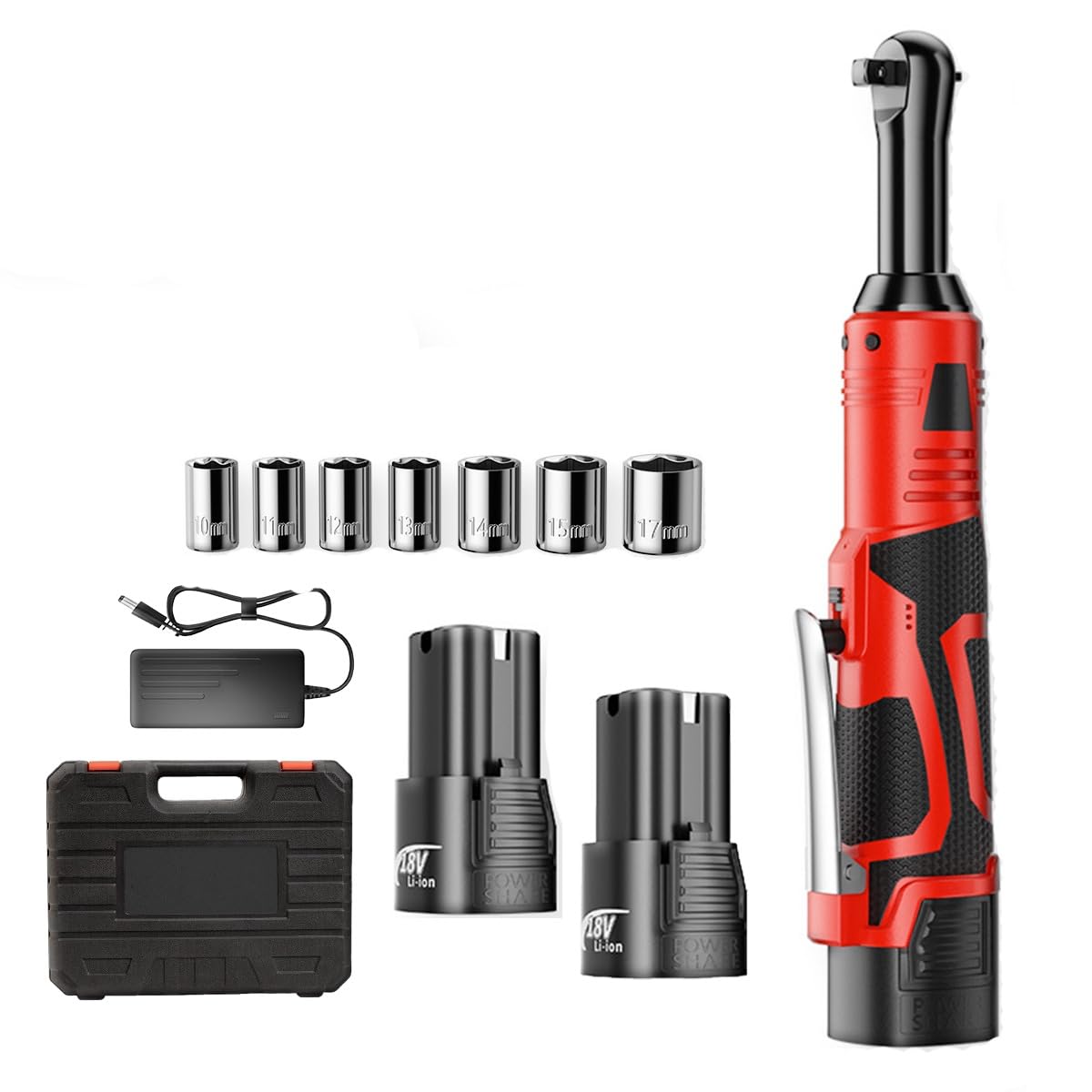 Generic Cordless Ratchet Wrench 3/8 Square Drive, 18V Electric Ratchet Wrench, 40ft-lbs (55 N.m), Variable 450RPM, 4” Extended Neck Right Angle, 7