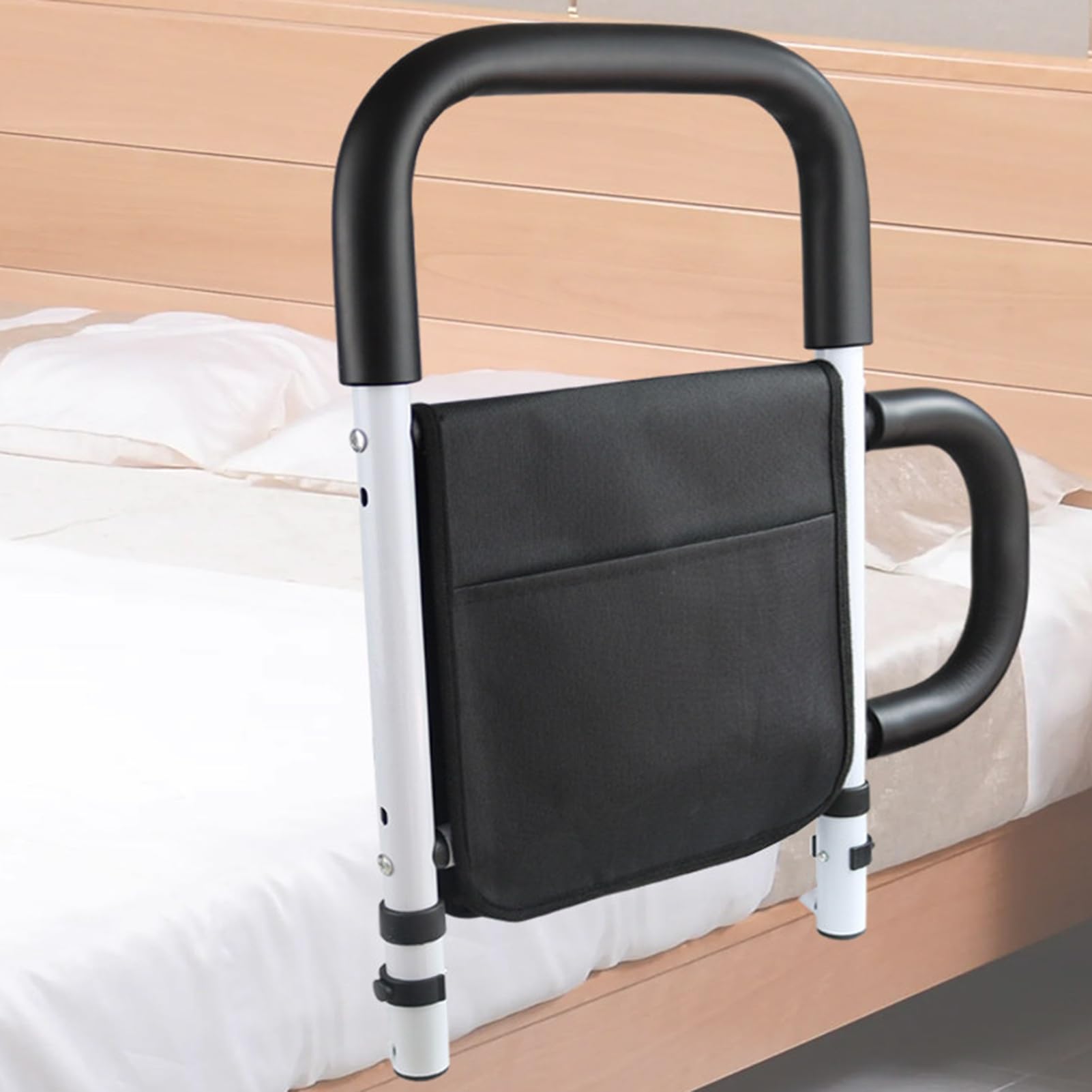 Maniglione anticaduta per letto, sponde di sicurezza per letto per anziani, con organizer e maniglia antiscivolo, capacità di carico 150 kg